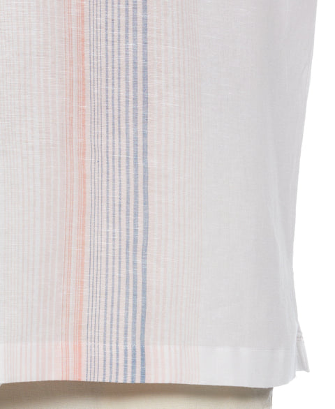 Linen Blend Gradient Stripe Panel Shirt (Brilliant White) 