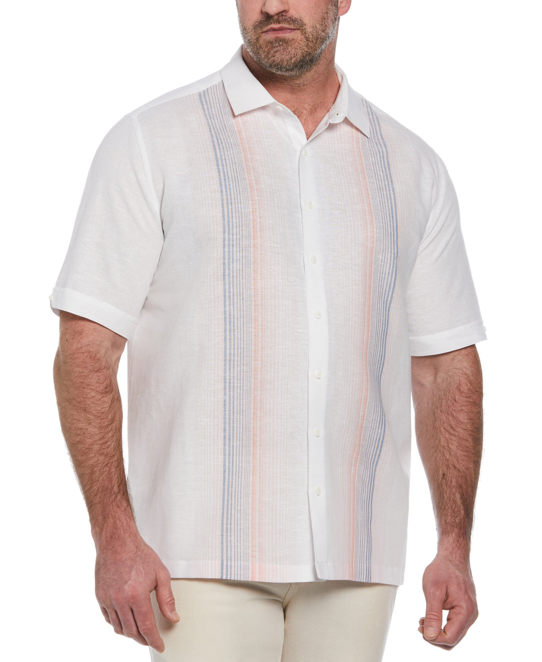 Linen Blend Gradient Stripe Panel Shirt (Brilliant White) 