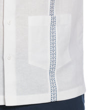 Linen Blend Guayabera Shirt with Geo Embroidered Panels (Brilliant White) 