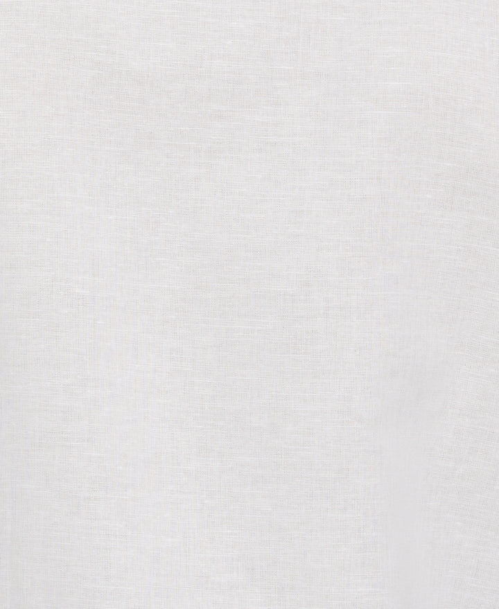 Linen Blend Guayabera Shirt with Geo Embroidered Panels (Brilliant White) 