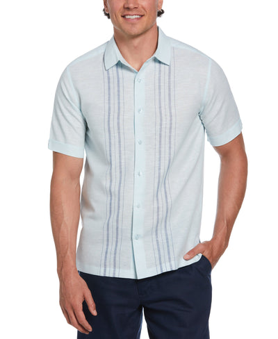 Linen Blend Herringbone Panel Shirt (Aqua Esque) 