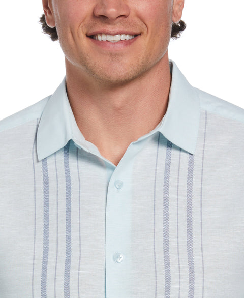 Linen Blend Herringbone Panel Shirt (Aqua Esque) 