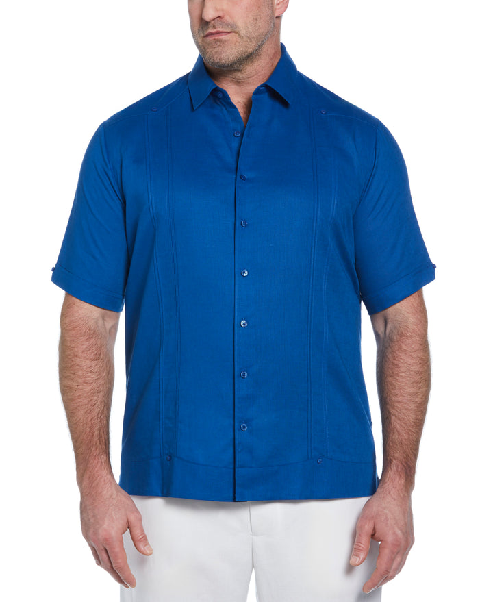 Big & Tall Linen Blend Guayabera Shirt (True Blue) 