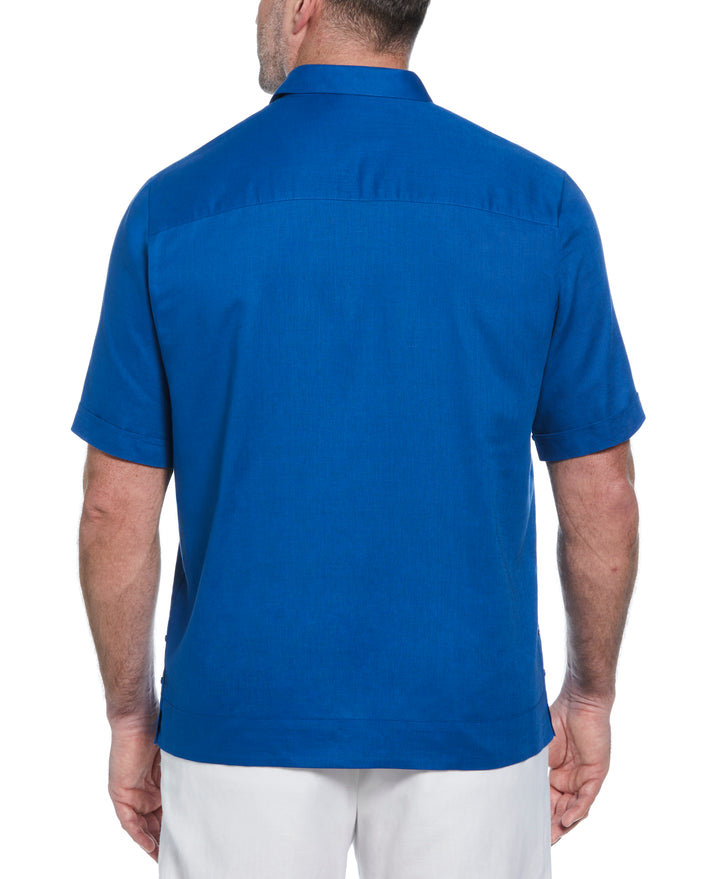 Big & Tall Linen Blend Guayabera Shirt (True Blue) 