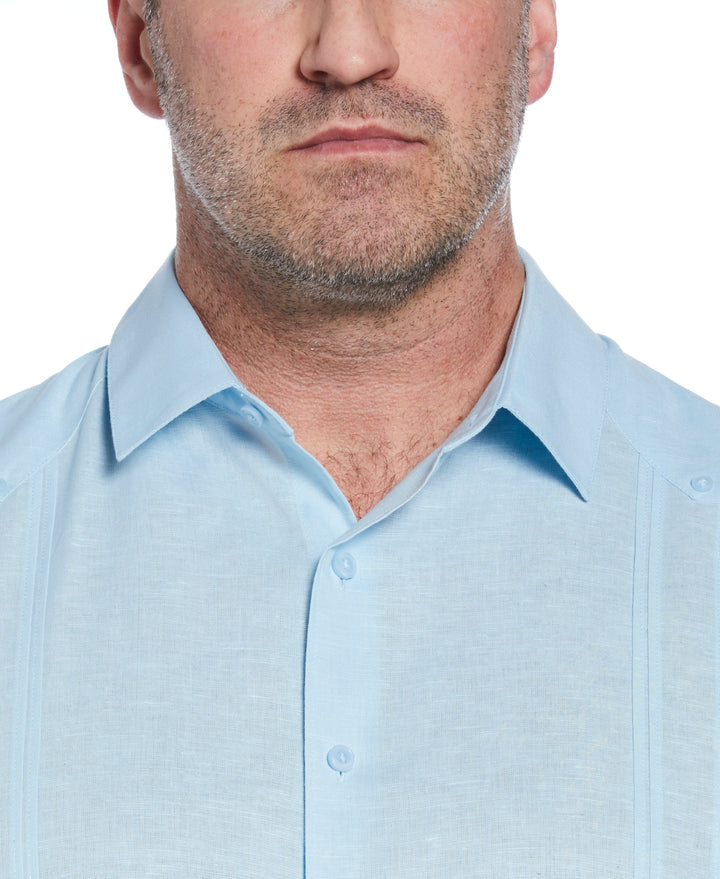 Big & Tall Linen Blend Guayabera Shirt (Dream Blue) 