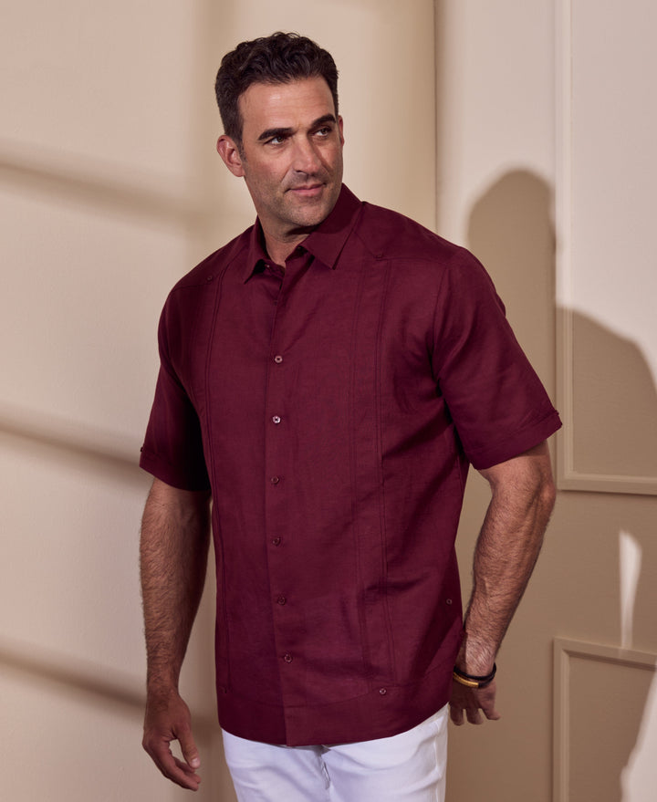 Big & Tall Linen Blend No-Pocket Guayabera Shirt-Guayaberas-Cubavera