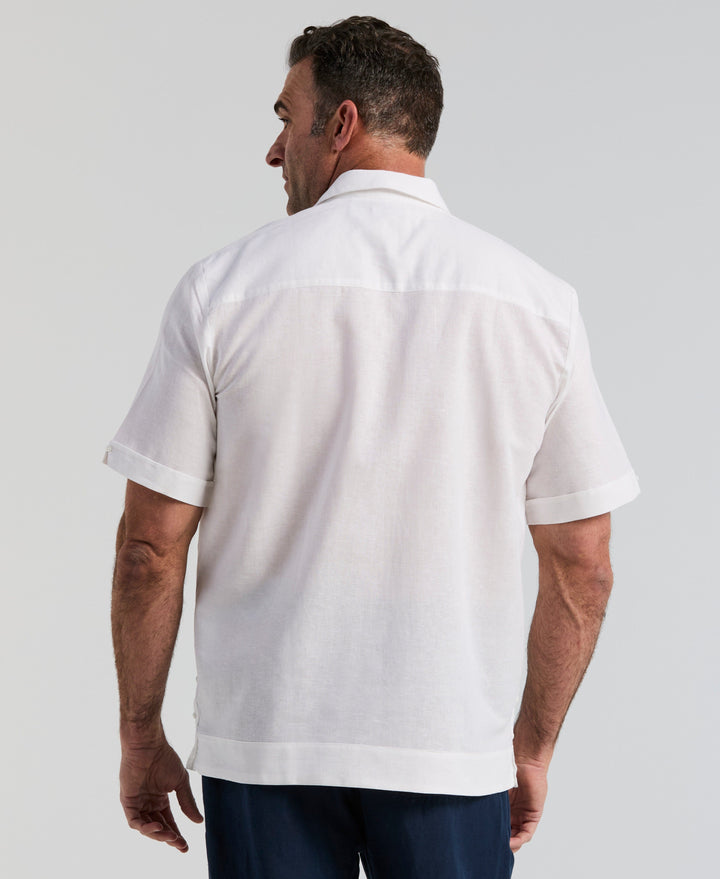 Big & Tall Linen Blend Guayabera Shirt (Brilliant White) 