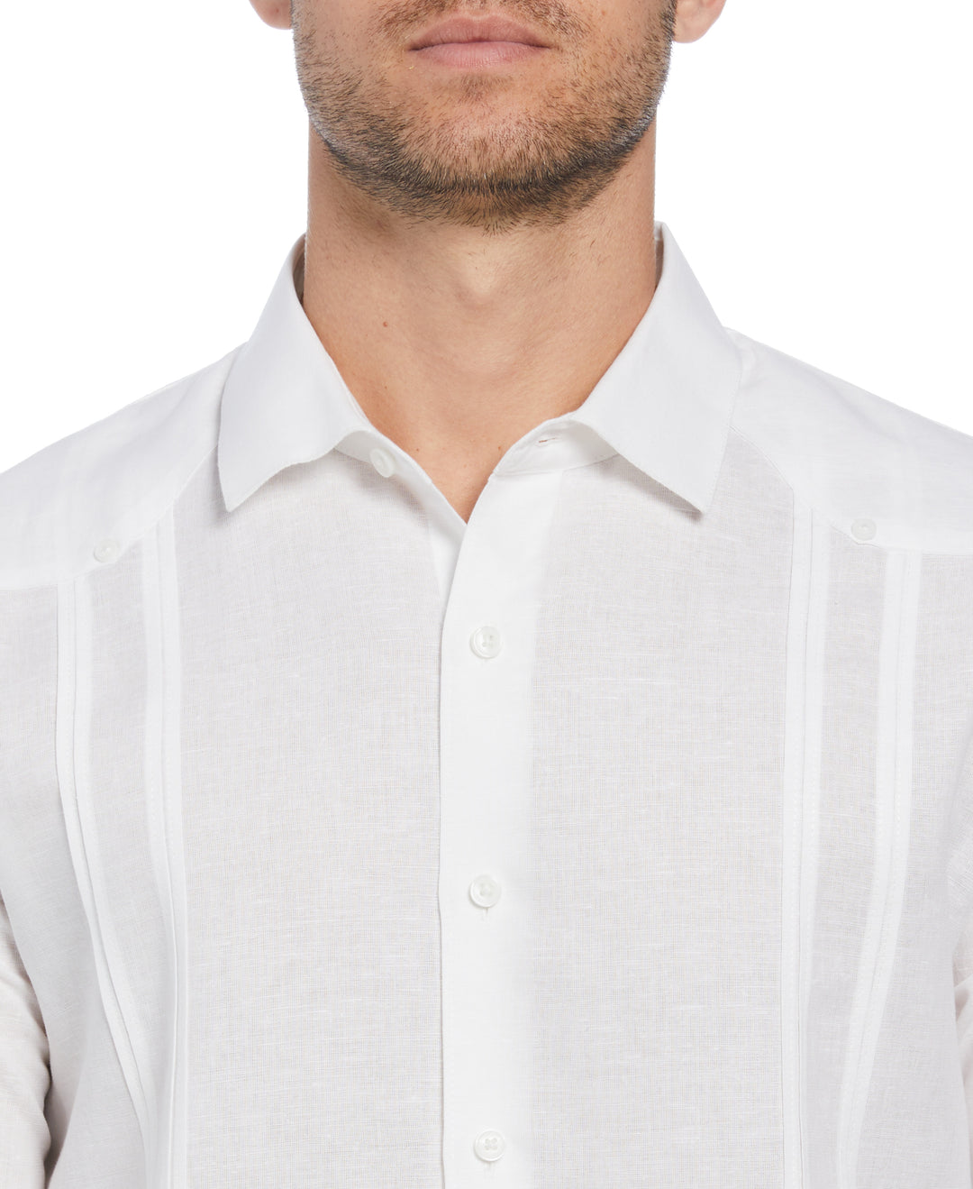 Big & Tall Linen Blend Guayabera Shirt (Brilliant White) 