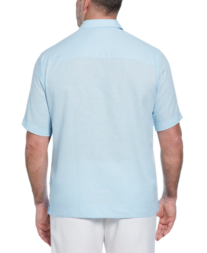 Big & Tall Linen Blend Guayabera Shirt (Dream Blue) 