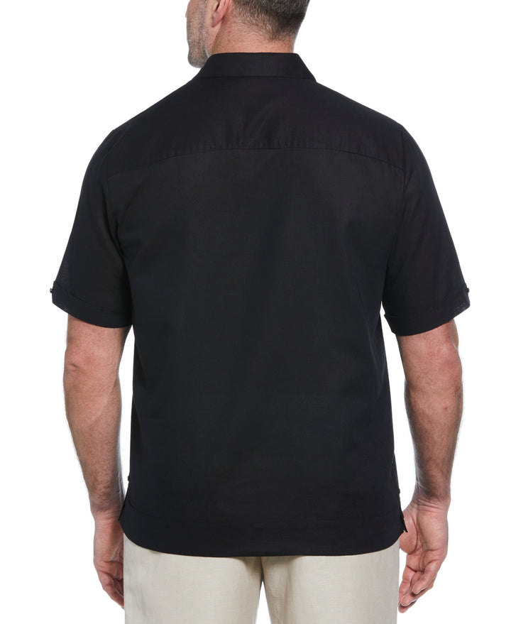 Big & Tall Linen Blend Guayabera Shirt (Jet Black) 