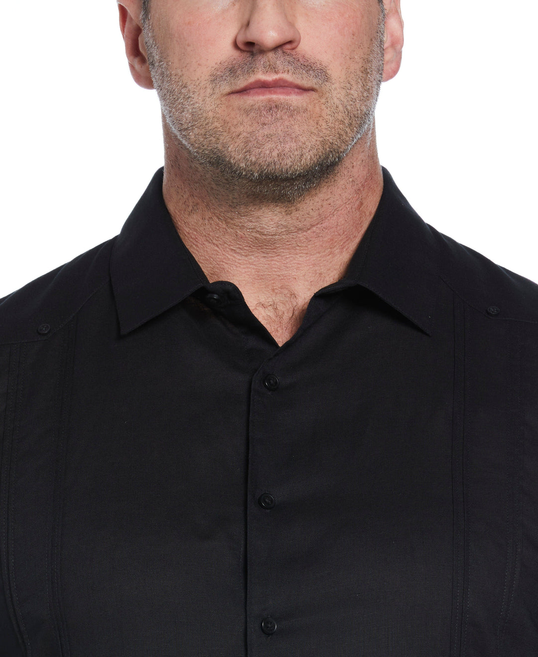 Big & Tall Linen Blend Guayabera Shirt (Jet Black) 