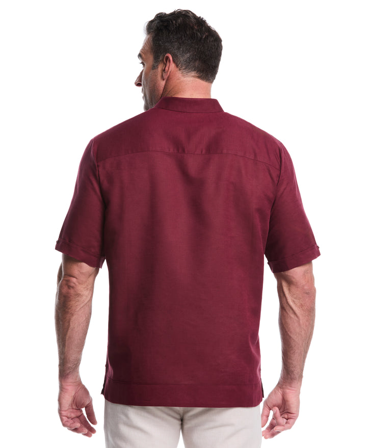 Big & Tall Linen Blend Guayabera Shirt (Windsor Wine) 