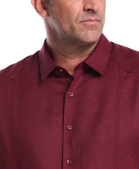 Big & Tall Linen Blend Guayabera Shirt (Windsor Wine) 