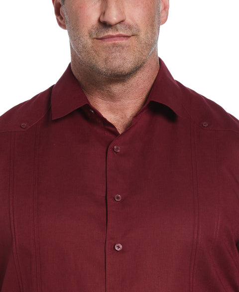 Linen Blend No Pocket Guayabera Shirt (Cabernet) 