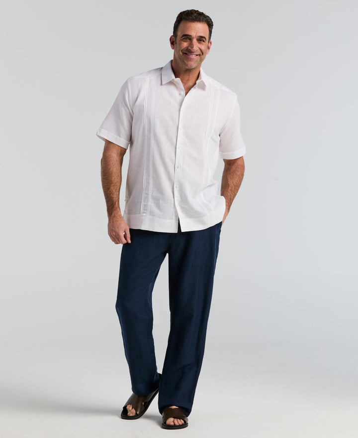 Big & Tall Linen Blend Guayabera Shirt (Brilliant White) 