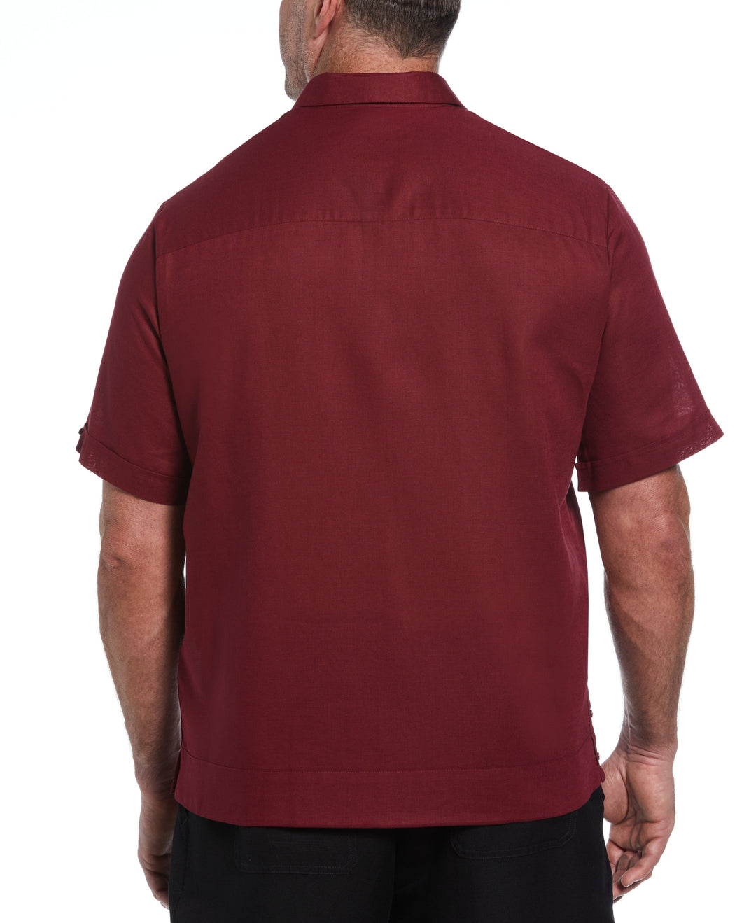 Big & Tall Linen Blend Guayabera Shirt (Cabernet) 