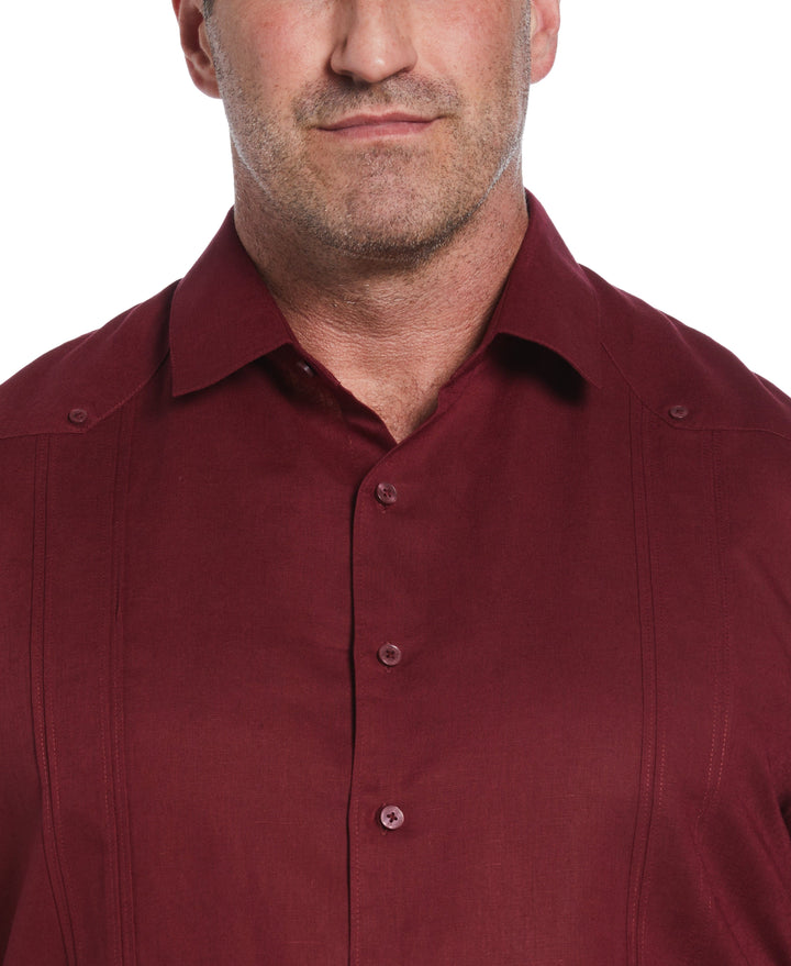 Big & Tall Linen Blend Guayabera Shirt (Cabernet) 
