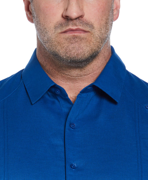 Big & Tall Linen Blend No Pocket Guayabera Shirt (True Blue) 