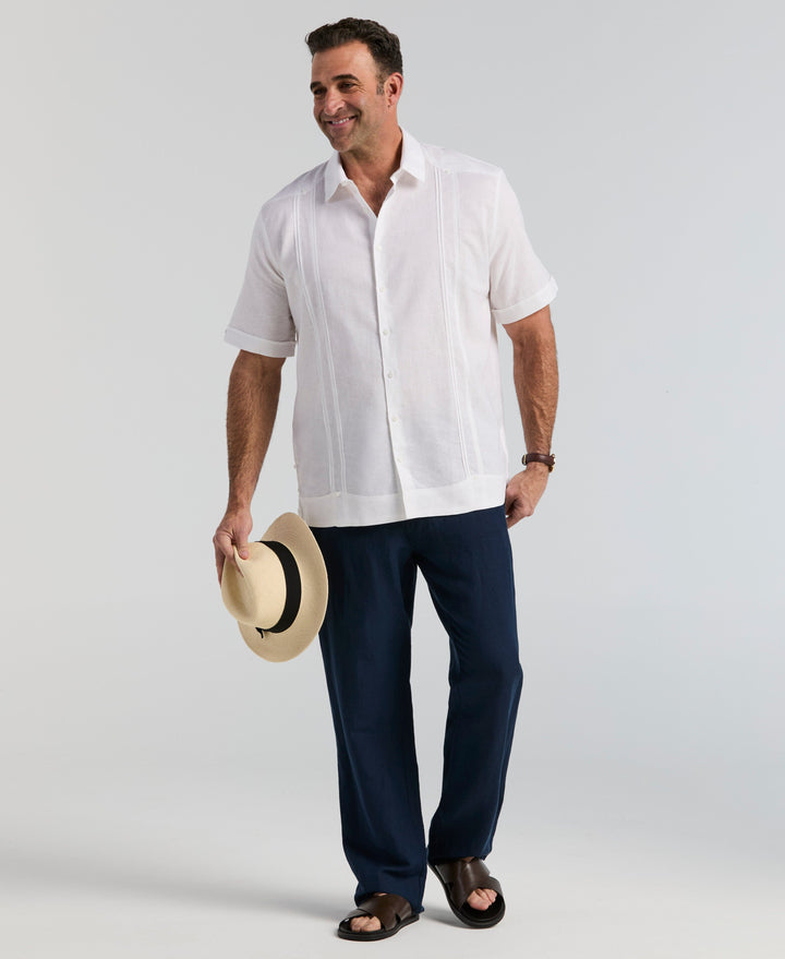 Big & Tall Linen Blend Guayabera Shirt (Brilliant White) 