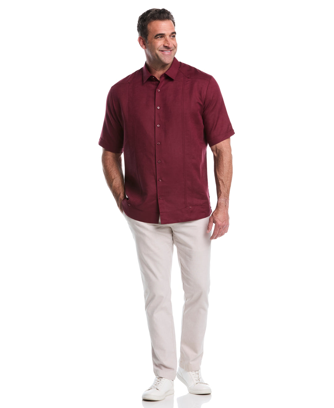 Big & Tall Linen Blend Guayabera Shirt (Windsor Wine) 