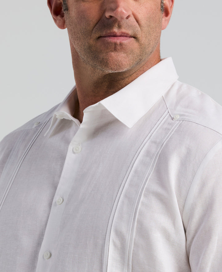 Big & Tall Linen Blend Guayabera Shirt (Brilliant White) 