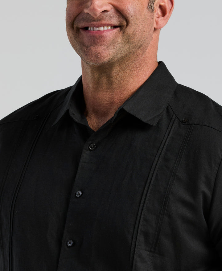 Big & Tall Linen Blend Guayabera Shirt (Jet Black) 