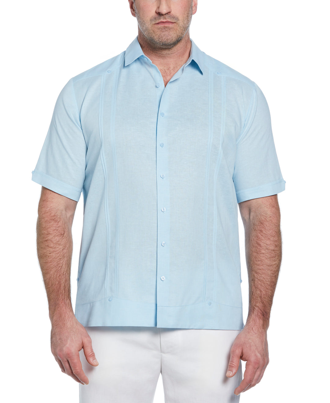 Big & Tall Linen Blend Guayabera Shirt (Dream Blue) 
