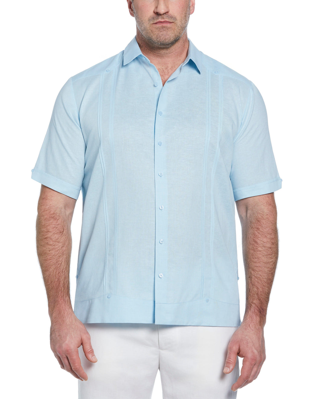 Big & Tall Linen Blend No Pocket Guayabera Shirt (Dream Blue) 