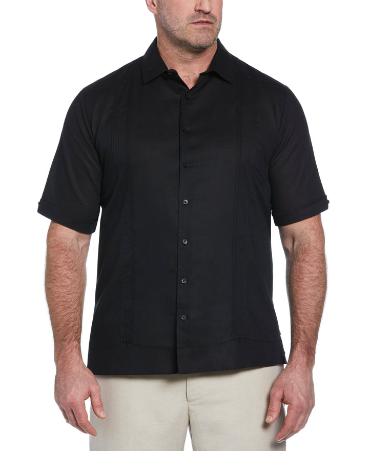 Big & Tall Linen Blend Guayabera Shirt (Jet Black) 