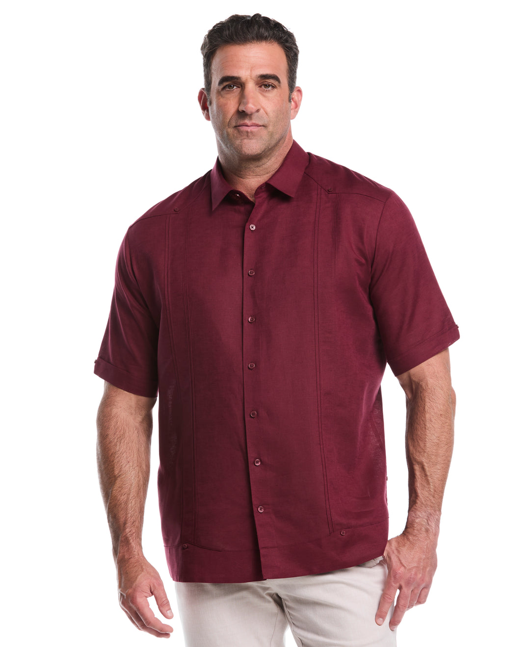 Big & Tall Linen Blend Guayabera Shirt (Windsor Wine) 