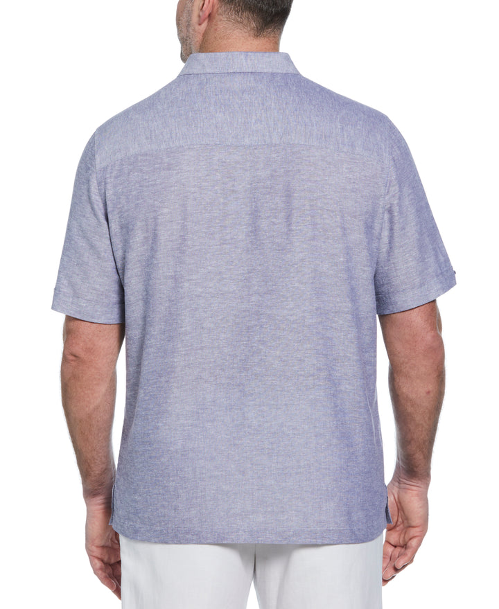 Big & Tall Linen Blend Panel Shirt (Skipper Blue) 
