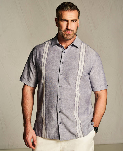 Big & Tall Linen Blend Panel Shirt-Casual Shirts-Cubavera