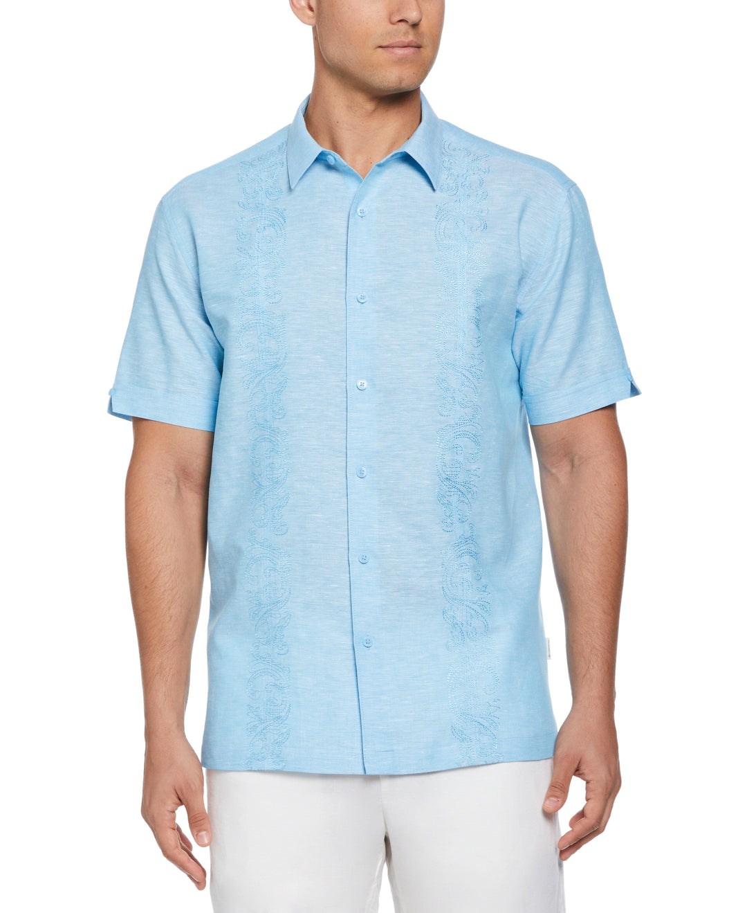 Big & Tall Linen Blend Pintuck Embroidery Shirt-Casual Shirts-Cubavera
