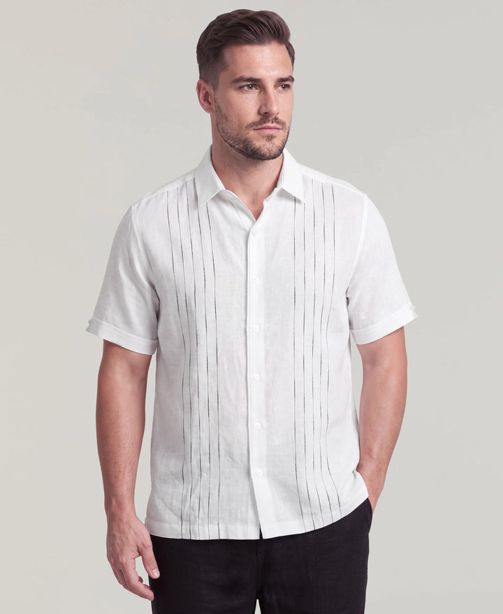 Big & Tall Linen Blend Slub Panel Shirt (Brilliant White) 