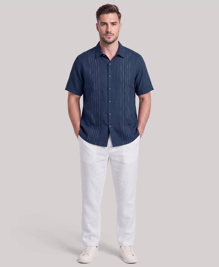 Big & Tall Linen Blend Slub Panel Shirt (Insignia Blue) 