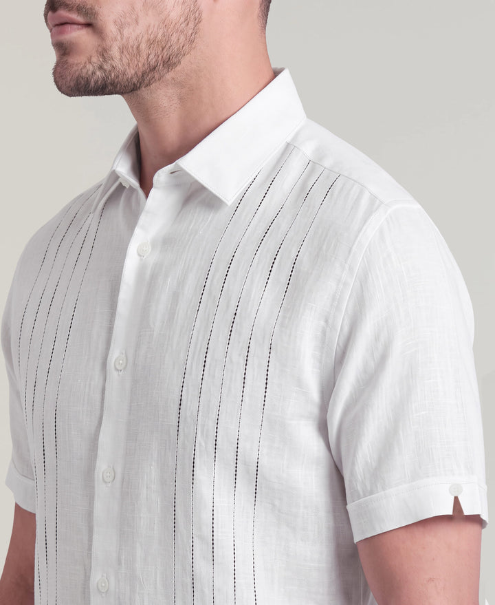 Big & Tall Linen Blend Slub Panel Shirt (Brilliant White) 