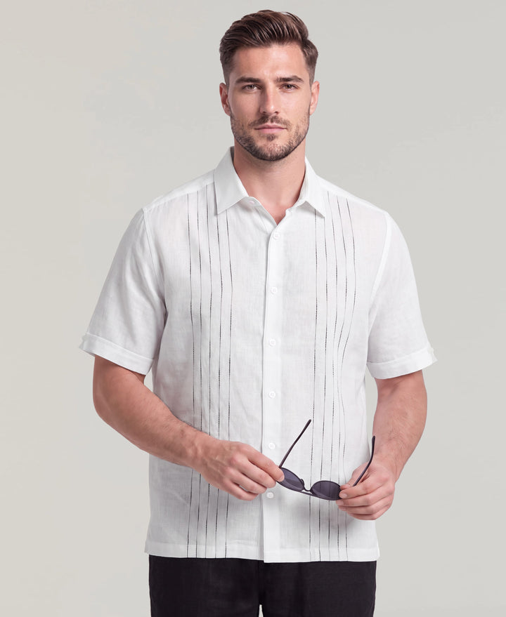 Big & Tall Linen Blend Slub Panel Shirt (Brilliant White) 