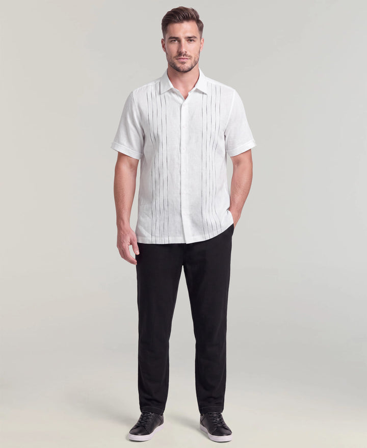 Big & Tall Linen Blend Slub Panel Shirt (Brilliant White) 