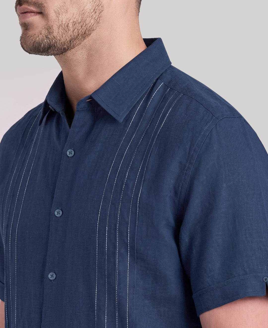 Big & Tall Linen Blend Slub Panel Shirt (Insignia Blue) 