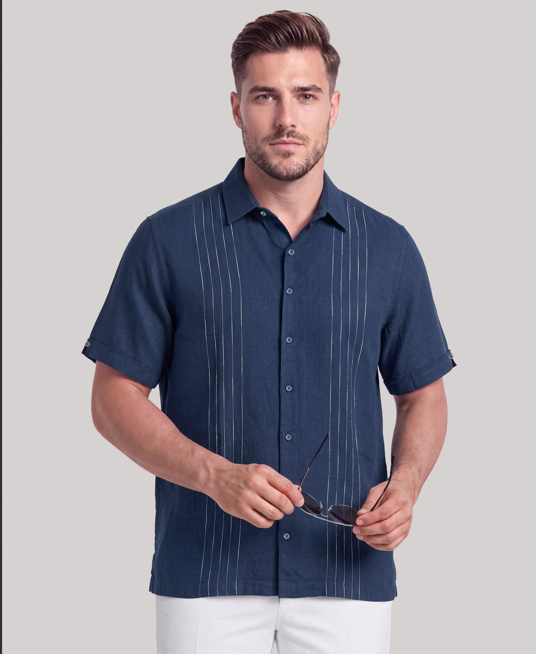 Big & Tall Linen Blend Slub Panel Shirt (Insignia Blue) 