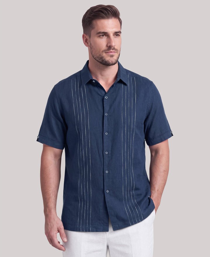 Big & Tall Linen Blend Slub Panel Shirt (Insignia Blue) 