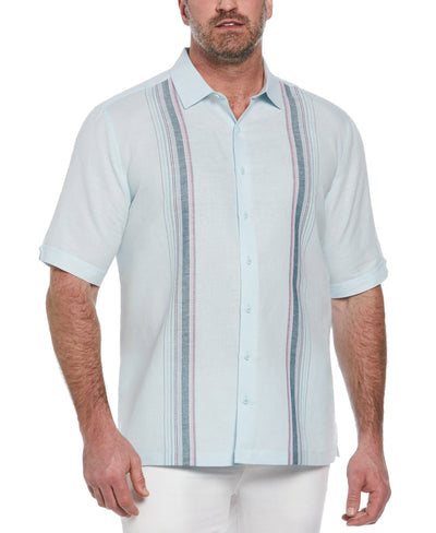 Linen Blend Stripe Panel Shirt (Blueglow) 