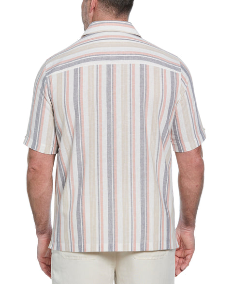 Big & Tall Linen Blend Striped Panel Shirt (Egret) 