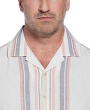 Big & Tall Linen Blend Striped Panel Shirt (Egret) 