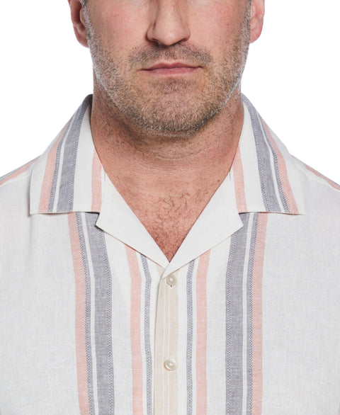 Big & Tall Linen Blend Striped Panel Shirt (Egret) 