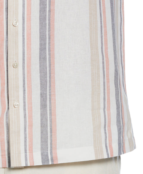 Big & Tall Linen Blend Striped Panel Shirt (Egret) 