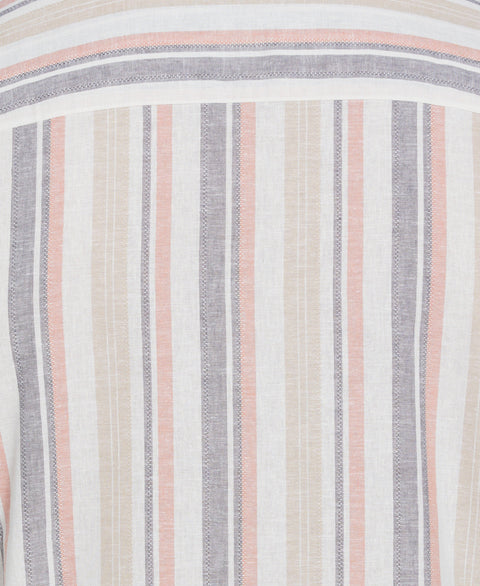 Big & Tall Linen Blend Striped Panel Shirt (Egret) 