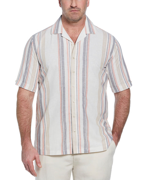 Big & Tall Linen Blend Striped Panel Shirt (Egret) 