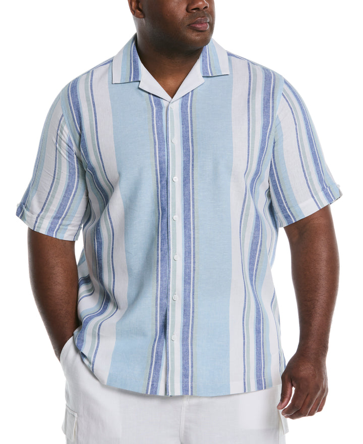 Big & Tall Linen Blend Striped Panel Shirt (Forget Me Not) 