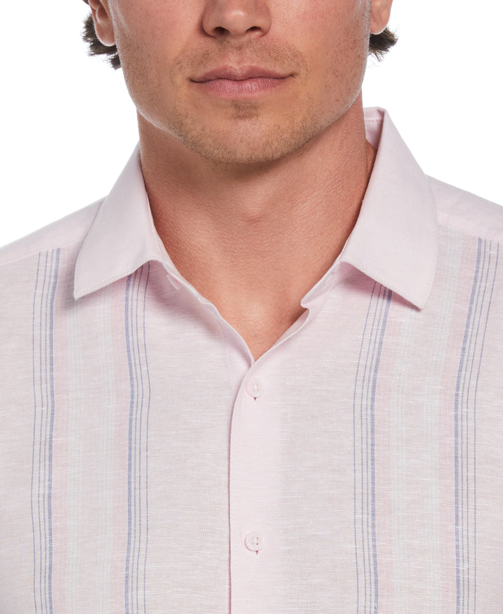 Linen Blend Tri-Color Panel Shirt (Pink Tulle) 